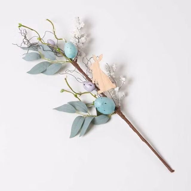 Homescapes Blue Easter Egg and Bunny Artificial Eucalyptus Stem