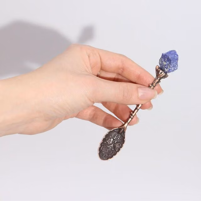 KDMK Set of Bronze Metal Gemstone Crystal Witch Spoons for Rituals