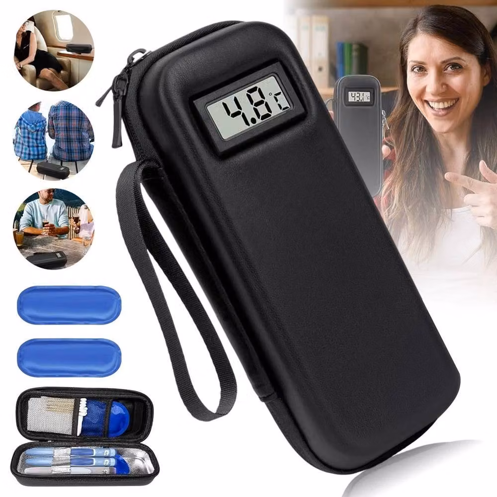 NESTLUNE Portable Insulin Cool Bag with Digital Temperature Display and Travel Pen Case in Black – 6