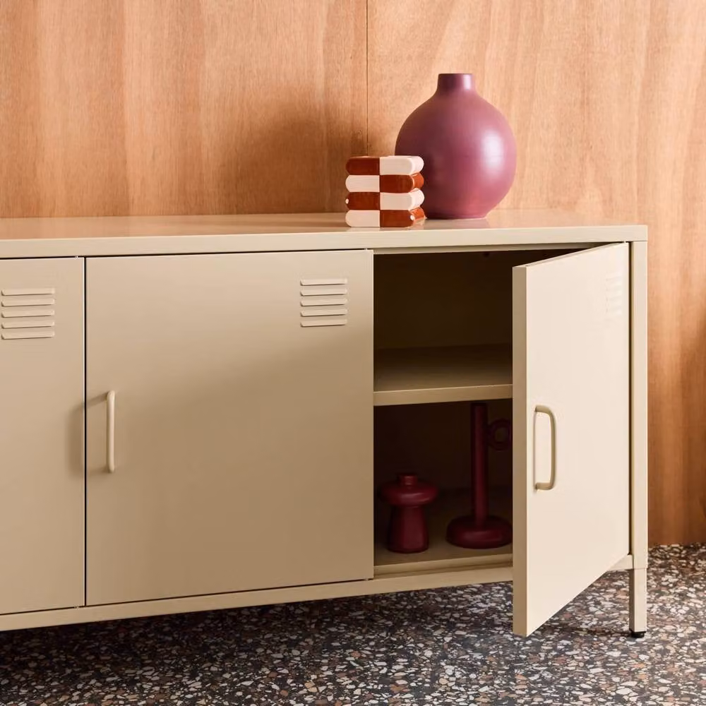 sweeek Industrial Metal TV Stand with 3 Doors, Beige, W: 120 cm, D: 43 cm, H: 60 cm – 3