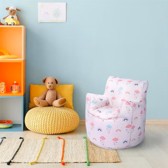 Ready Steady Bed Rainbow Printed Kids Bean Bag Armchair with Armrests in Multicolour Pink