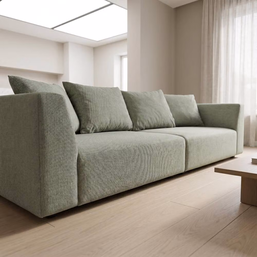 Abakus Direct Tokyo 3 Seater Sofa in Green Basket Weave Fabric with Bamboo and Rattan Upholstered Frame – 3