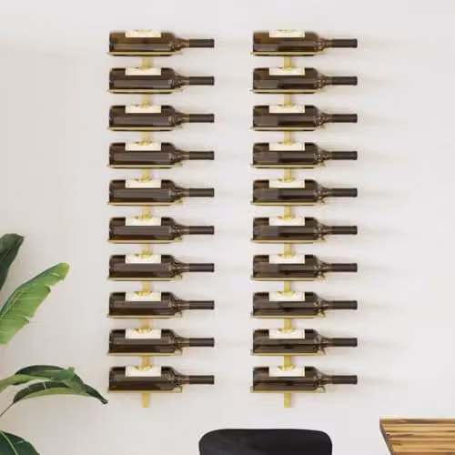 vidaXL Wall-Mounted Gold Metal Modern Wine Rack with 10-Bottle Capacity – 2