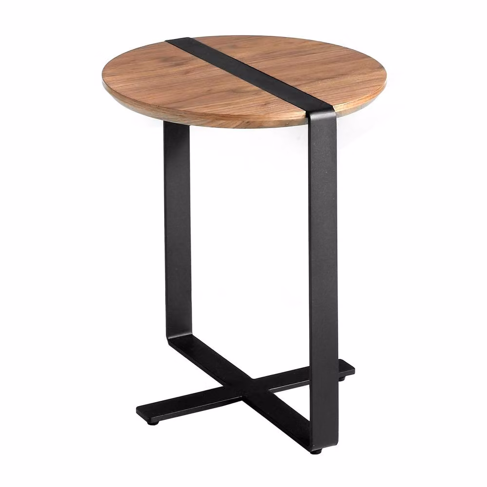 Angel Cerda Round Corner Side Table with Walnut Veneer Top and Black Metal Legs – 2