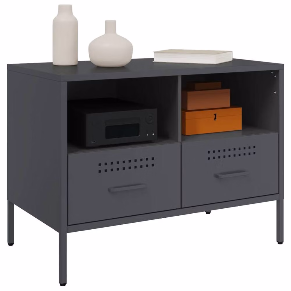 Berkfield Home Industrial Metal TV Cabinet in Anthracite Grey, W: 68 cm, D: 39 cm, H: 50.5 cm – 4