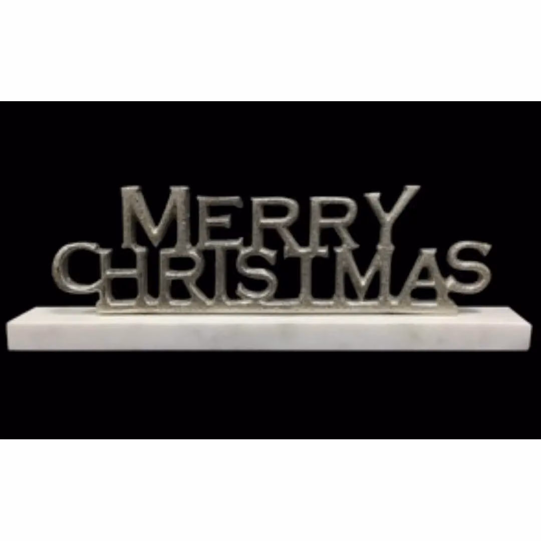 Minster Merry Christmas Metal Tabletop Decoration in Silver and Grey, W30 x D3 x H8 cm – 2