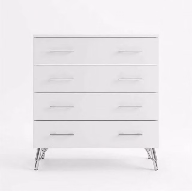 Nordara Matt White 4 Drawer Bedroom Chest with Metal Pull Handles