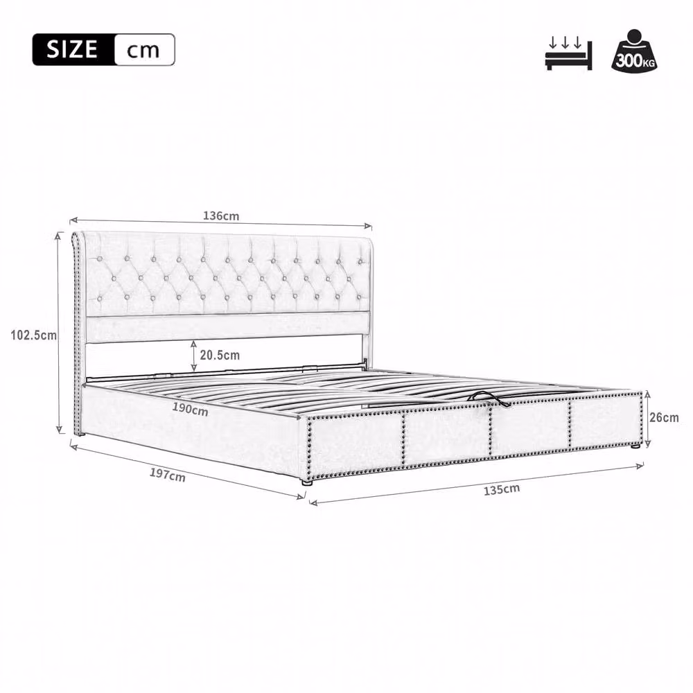 ModernLuxe Upholstered Double Bed with Hydraulic Lift-Up Storage in Grey, W/D/H: 140 x 200 cm – 4