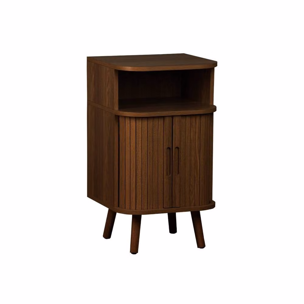 sweeek Bedside Table with Sliding Doors and Niche in Dark Brown – 2