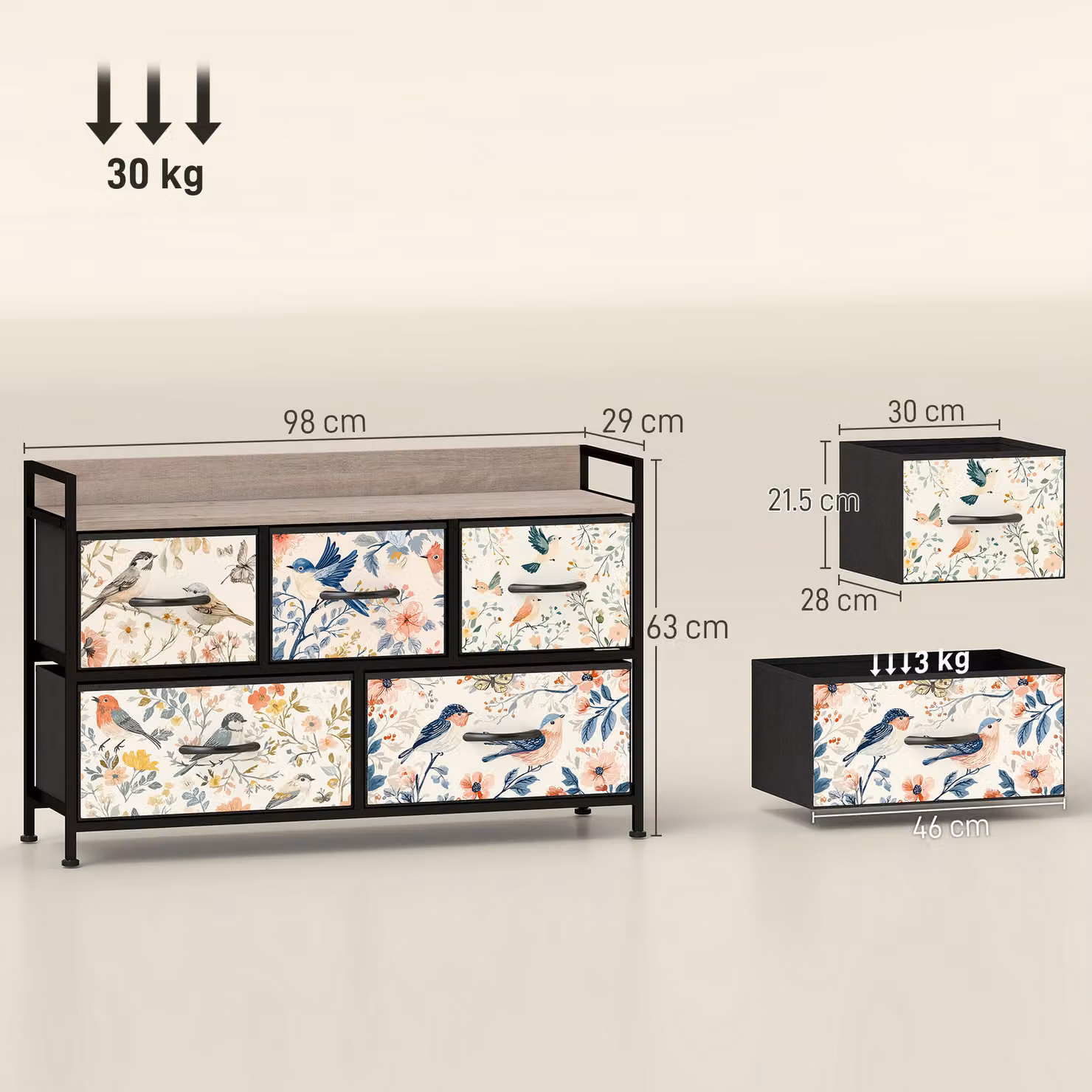 HOMCOM Modern 5-Drawer Chest of Drawers in White – 3