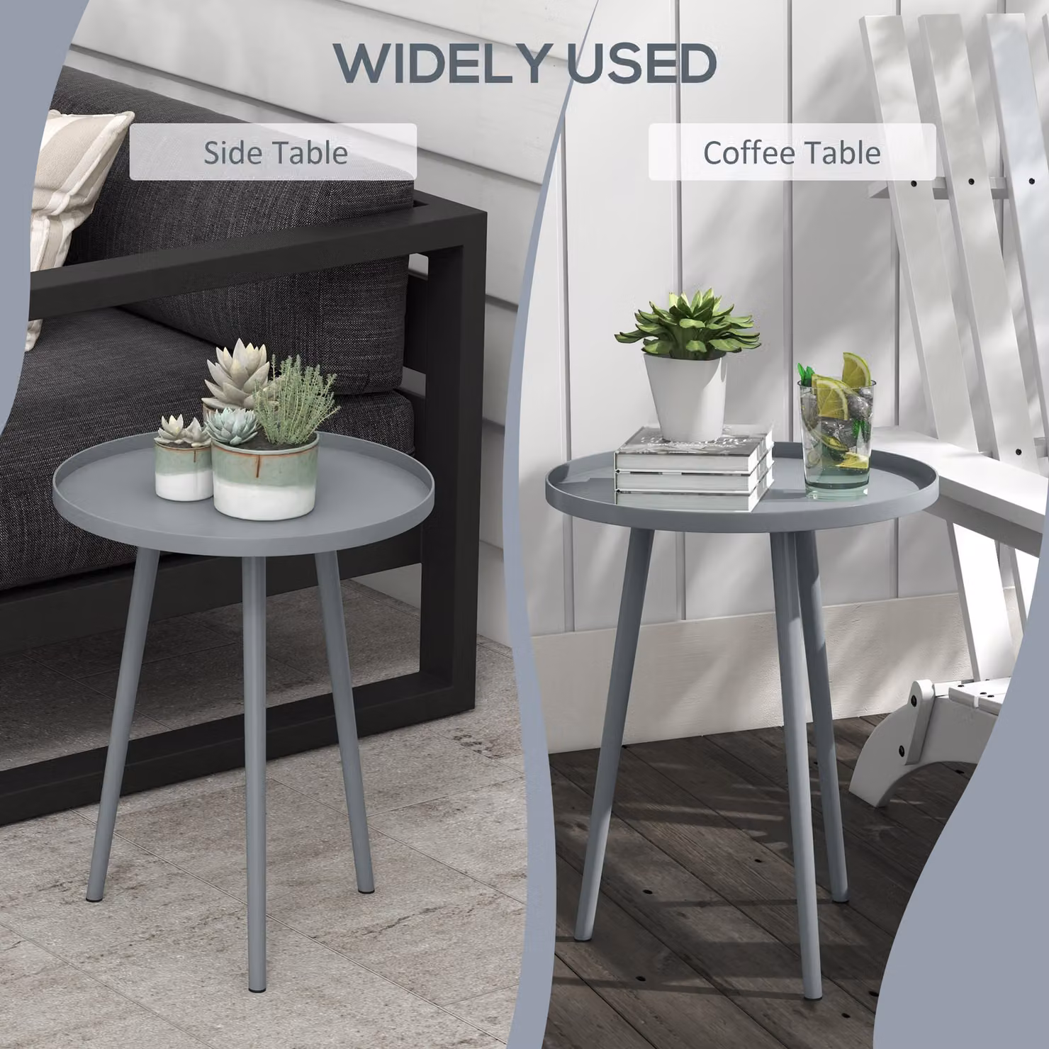 Outsunny Round Garden Coffee Table in Grey with Powder Coated Steel Edge, Diameter: 40 cm, Height: 50 cm – 4