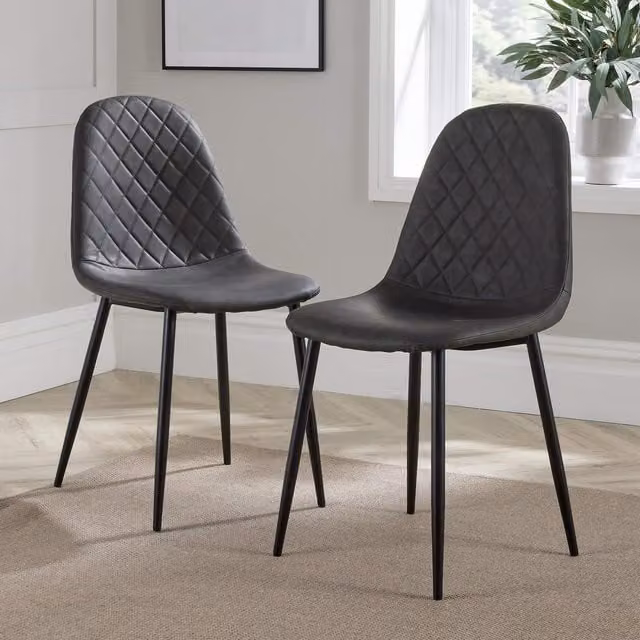 Home Source Set of 2 Mid-Century Dining Chairs with Geometric Fabric and Metal Legs in Grey – 1
