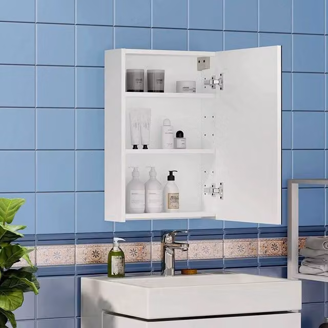 FORGEVIO White Single Door Bathroom Mirror Cabinet with Internal Shelves, W: 30 cm, H: 50 cm, D: 12.5 cm – 1