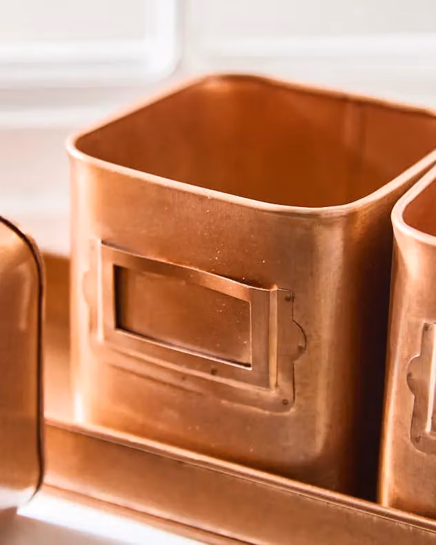 Dibor Set of 3 Metal Indoor Outdoor Garden Plant Pots with Tray, Bronze and Brown, W: 43 cm, H: 12 cm – 3