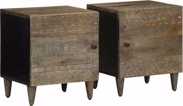 Berkfield Home Set of 2 Light Grey Mango Wood Bedside Cabinets, W/D/H: 40 x 33 x 46 cm – 1