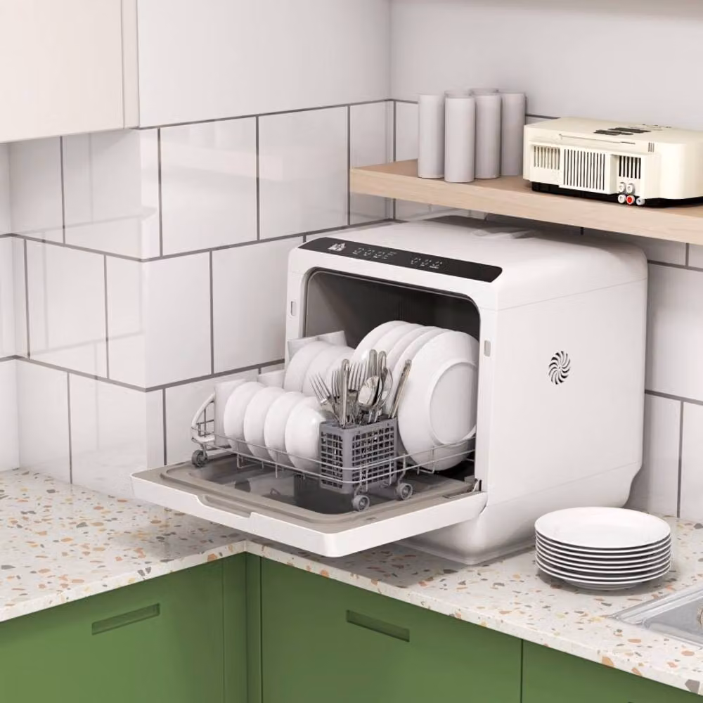 Rolipo Portable Countertop Dishwasher in White with 6L Tank Capacity and 4 Place Settings – 2