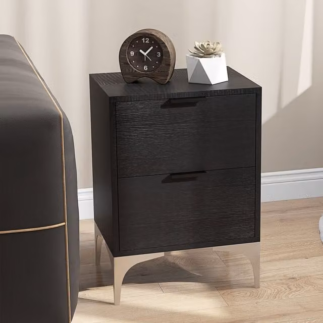 HOMCOM Modern Bedside Tables Set of 2 in Black and Gold