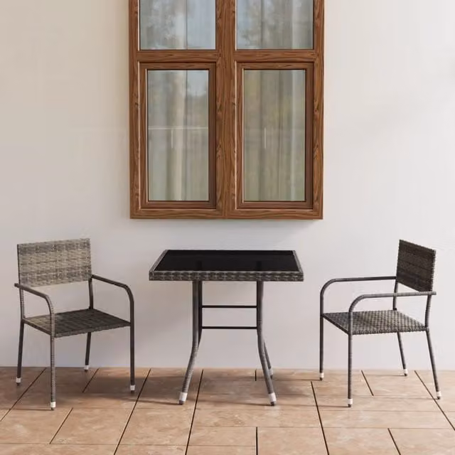 Berkfield Home 3 Piece Modern Poly Rattan Garden Dining Set in Anthracite and Grey