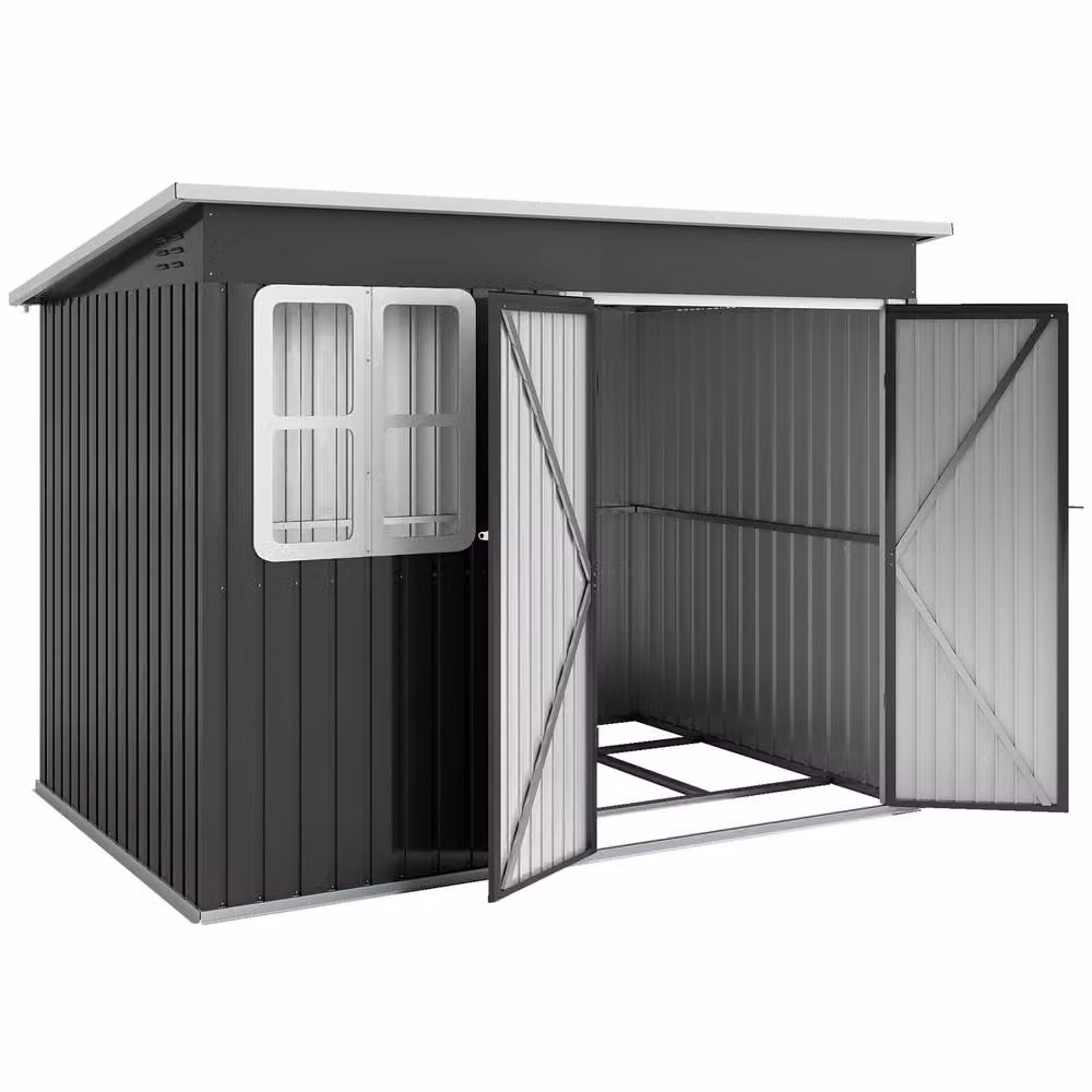 Rolipo Galvanised Steel Pent Shed with Foundation Kit and Window, Dark Grey, W/D/H: 260 x 190 x 177 cm – 2