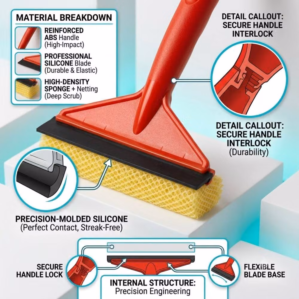Bedsland Small Compact Window Squeegee for Glass and Mirrors, Red – 2