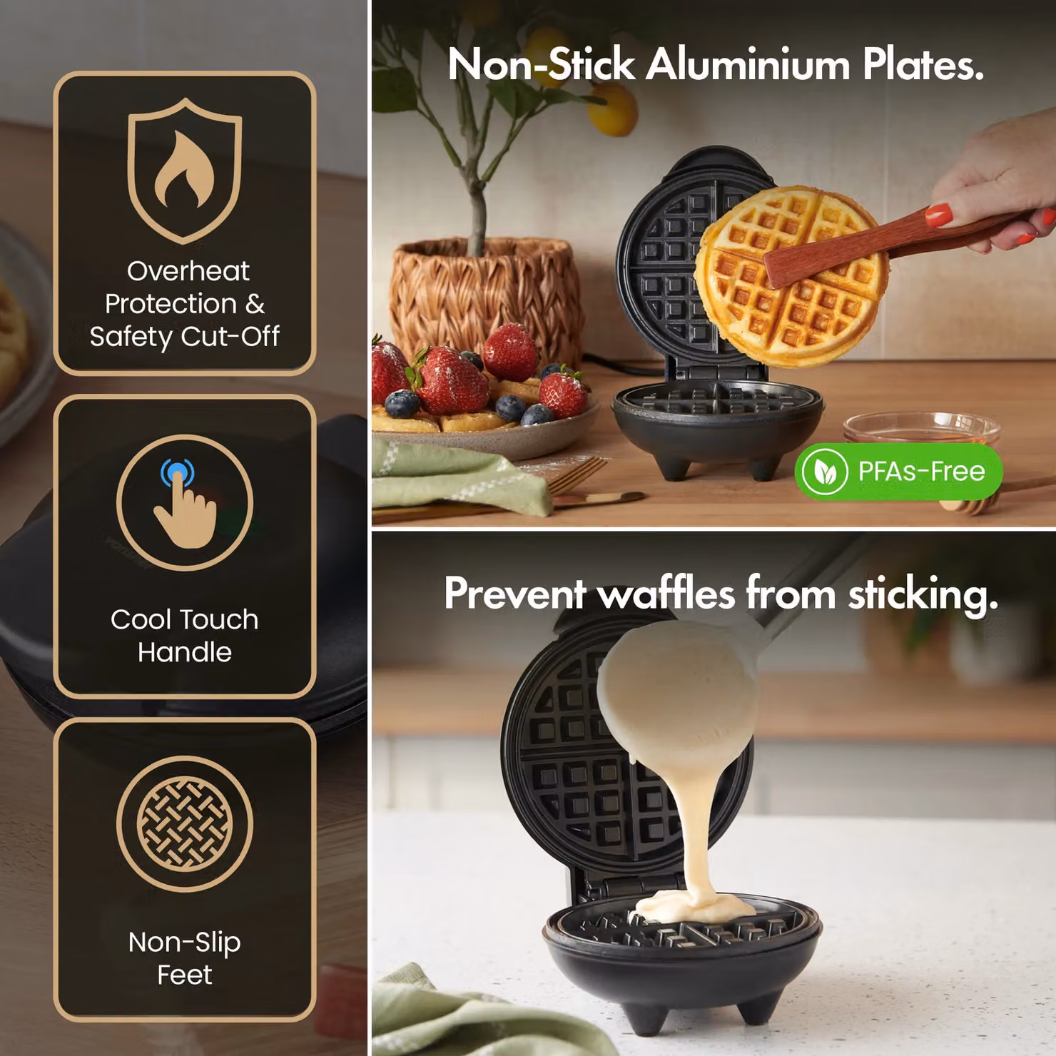 VonShef Men's Mini Waffle Maker in Black – 4