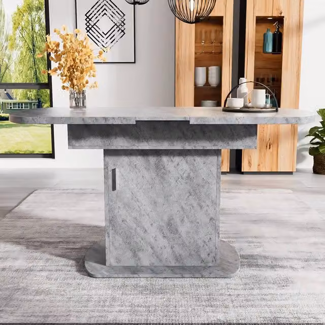 ModernLuxe Extendable Oval Dining Table with Storage in Grey – 1