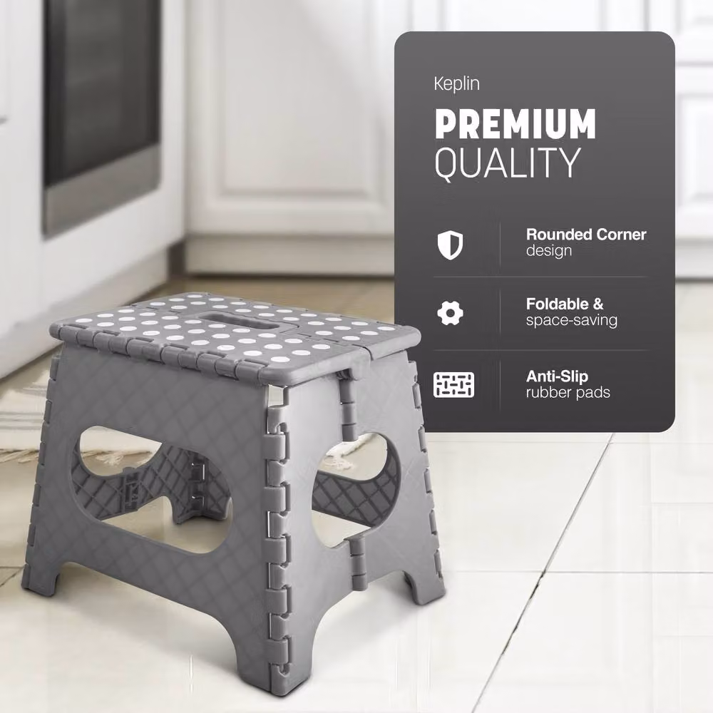 Keplin Heavy Duty Folding Step Stool, Non-Slip Portable Footstool in Grey, Height: 33.5 cm – 3