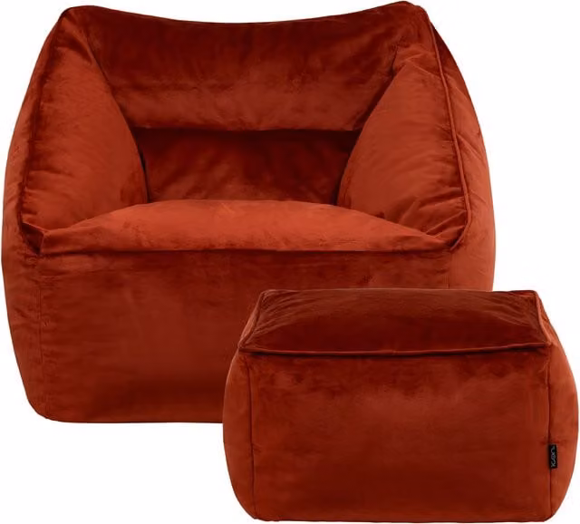 ICON Natalia Giant Velvet Armchair Bean Bag with Footstool in Orange