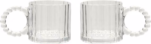 Hestia Set of 2 Transparent Glass Mugs with Geometric Bobble Design