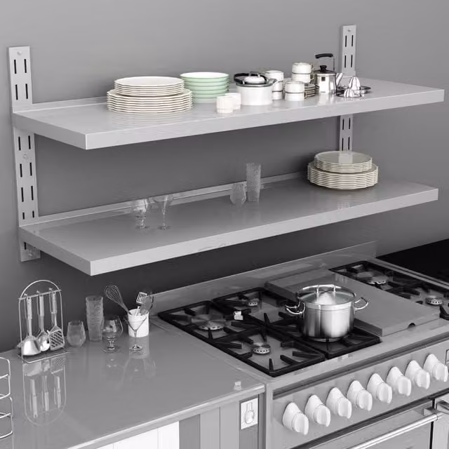 Berkfield Home 2-Tier Floating Wall Shelf in Grey Metal, W: 150 cm, D: 30 cm