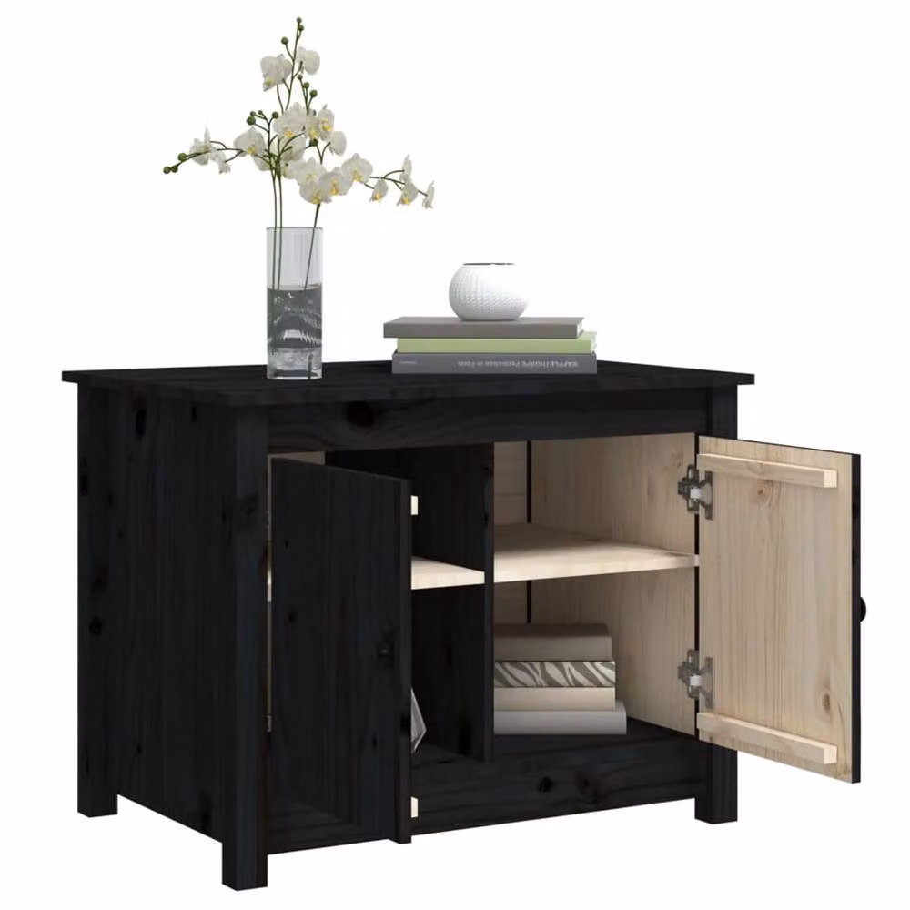 Berkfield Home Beautiful Coffee Table in Black Solid Wood Pine, W/D/H: 71 x 49 x 55 cm – 3