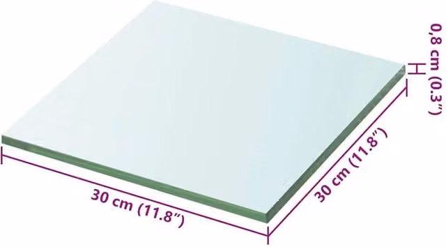 Berkfield Home Clear Glass Shelf Panel W: 30 cm, D: 30 cm, H: 1.5 cm