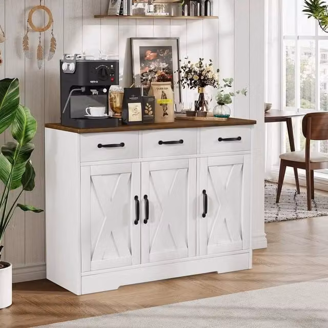 EONLION White Kitchen Sideboard Cabinet with 3 Drawers, W: 108 cm, H: 40 cm, D: 40 cm – 1