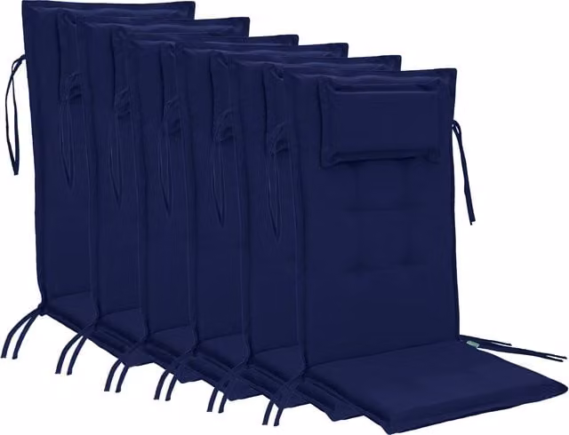 Gardenista Navy Blue Highback Outdoor Garden Chair Cushion with Ties, Pack of 6