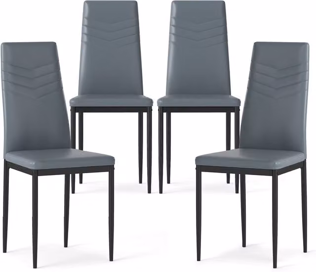 COSTWAY Set of 4 Grey Modern Armless Dining Side Chairs in Synthetic Leather