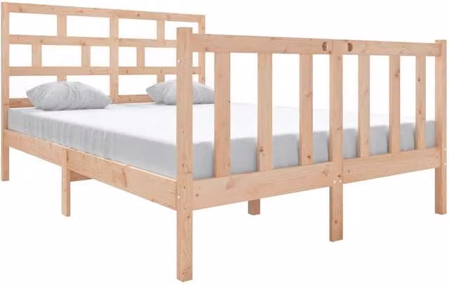 Berkfield Home Solid Wood Pine Bed Frame in Light Brown, W/D/H: 140 x 190 cm