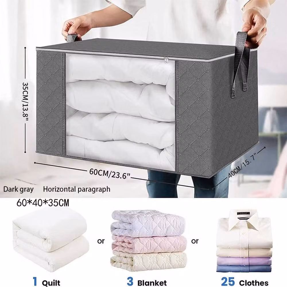 EONLION 6-Piece 90L Fabric Storage Organiser Bags with Lids and Handles, Grey – 2