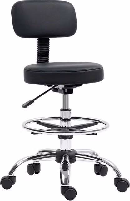 Rolipo Black Synthetic Leather Drafting Office Chair with Adjustable Height, Footring and 360 Degree Swivel