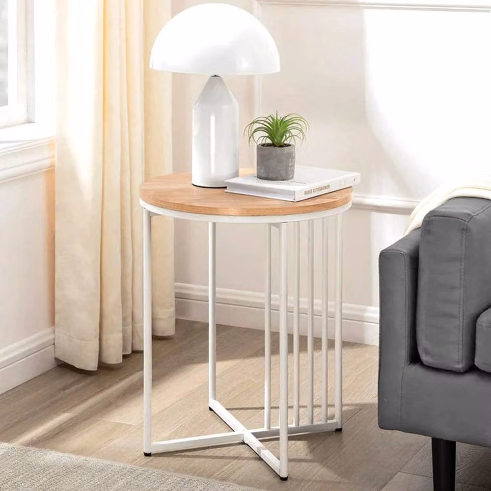 ERGOVEXA White Wood and Metal Slatted Side Table, Coffee Table or Bedside Unit, W/D/H: 45 x 45.36 x 54 cm – 2