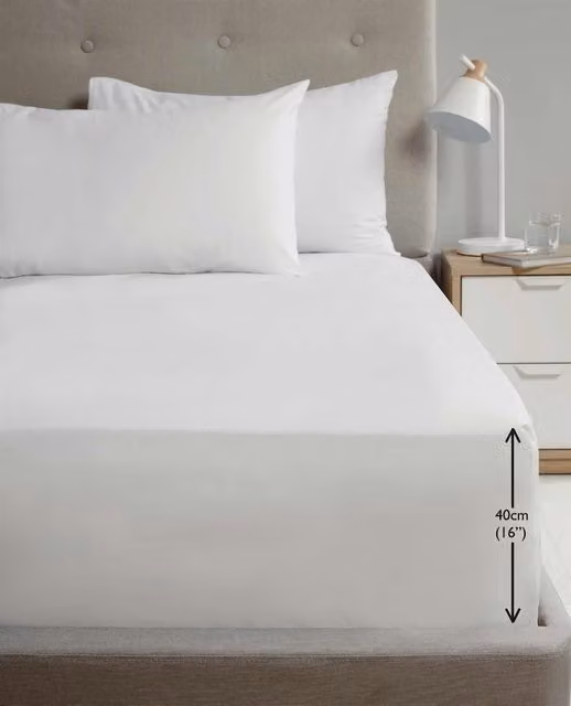 HomeSpace Direct White Percale Extra Deep Fitted Sheet, Super King, Depth: 40.64 cm