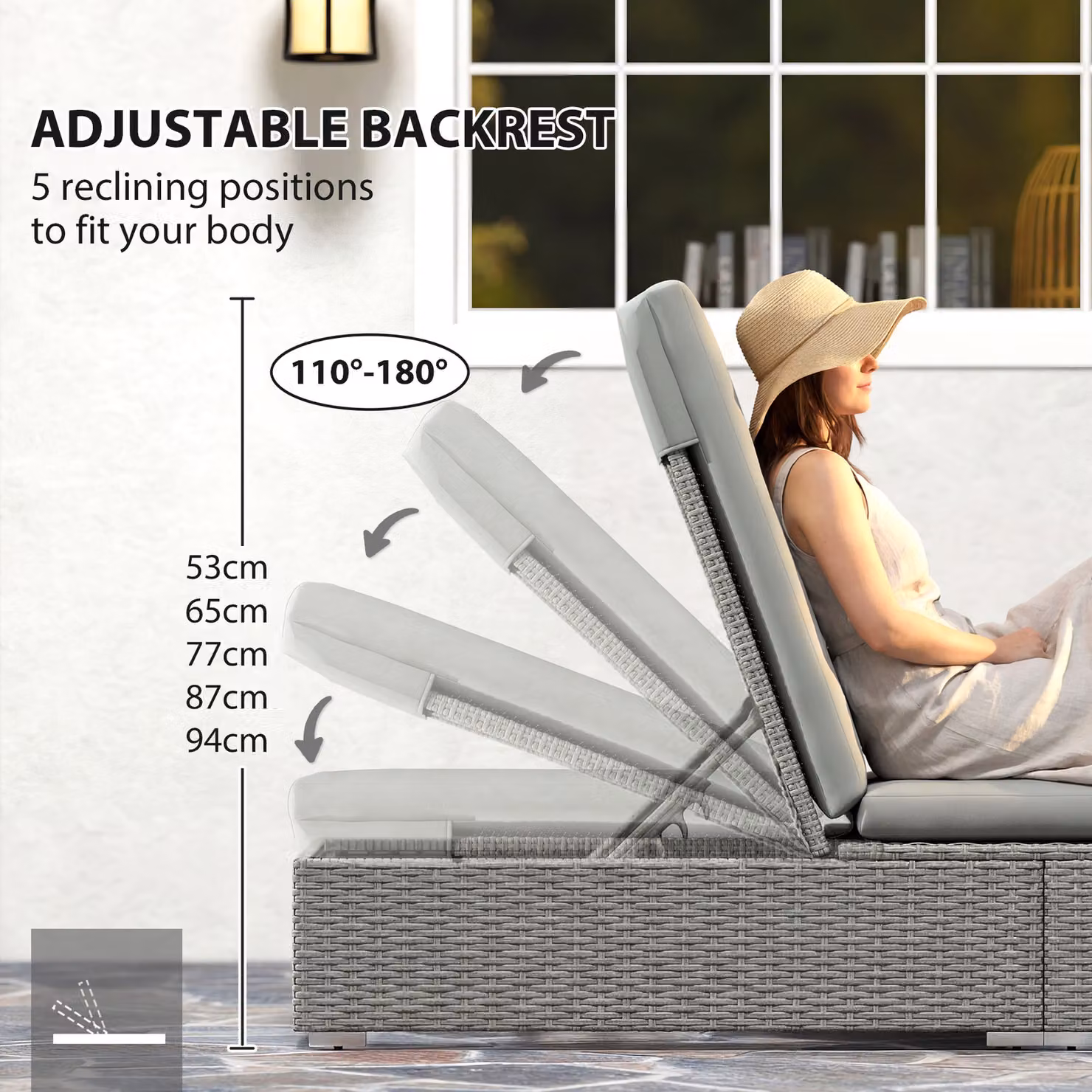 Outsunny Rattan Sun Lounger with Weatherproof Cushion in Grey – 6