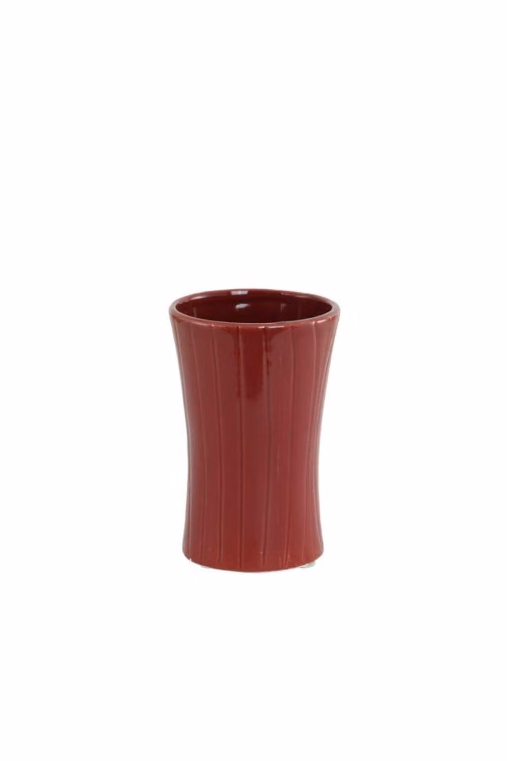 KDMD Red Vertically Grooved Ceramic Tabletop Pot, Pack of 3, Diameter: 13 cm – 2