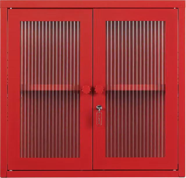 Mustard Made The Kit Poppy Red Wall Mounted Cabinet with Glass Doors and Internal Shelves W/D/H: 60 x 18 x 57 cm