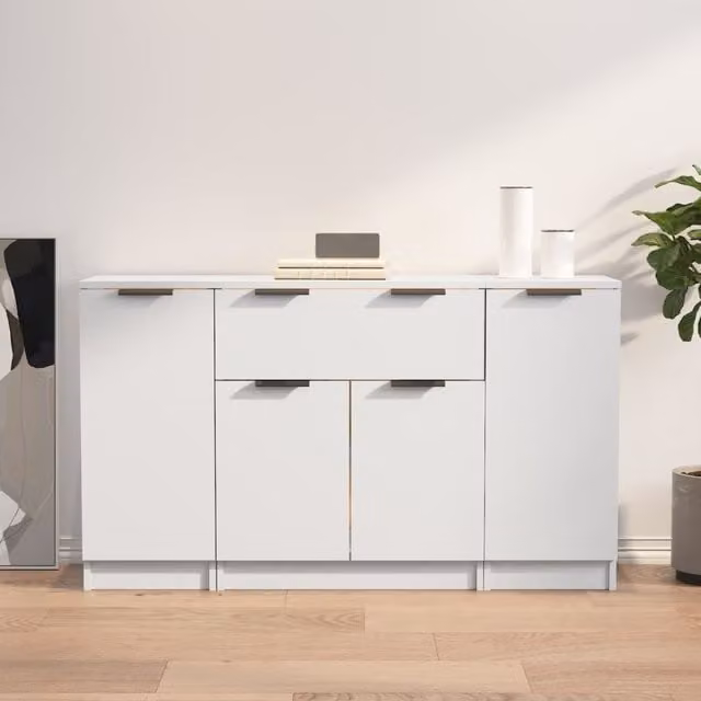 Berkfield Home 3-Piece White Matt MDF Wall-Mounted Sideboard Set – 1