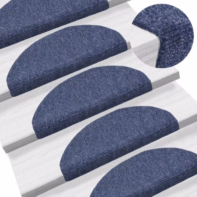 Berkfield Home 15 Piece Self-adhesive Needle Punch Stair Mats, Blue, W: 65 cm, D: 21 cm, H: 4 cm