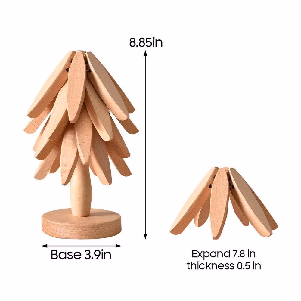 VOGREX Set of 4 Round Wooden Tree Coasters in Beige – 2