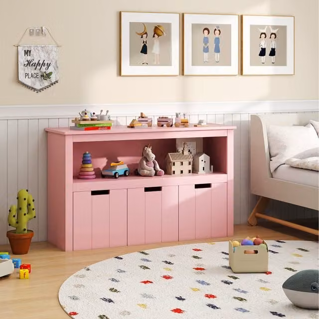 COSTWAY 3-Drawer Kids Storage Cabinet in Pink