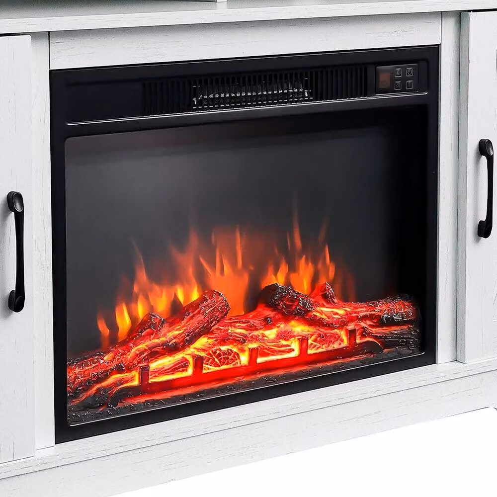 FORGEVIO Modern White TV Stand Unit Cabinet with Electric Fireplace and Media Compartments – 5