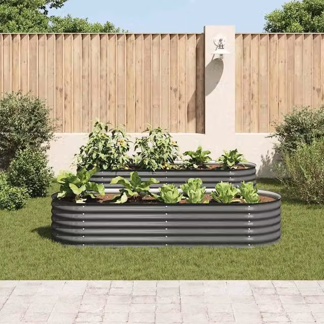 Berkfield Home Garden Galvanised Steel Raised Bed in Grey, W: 240 cm, D: 80 cm, H: 44 cm