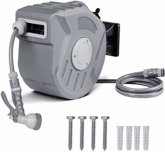 Dprodo Retractable Automatic Garden Hose Reel with Wall Bracket, 20m, Grey – 1